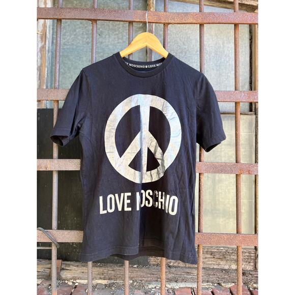 Love Moschino Metallic Peace Sign Designer Tee Unisex Size Small - Picture 3 of 6